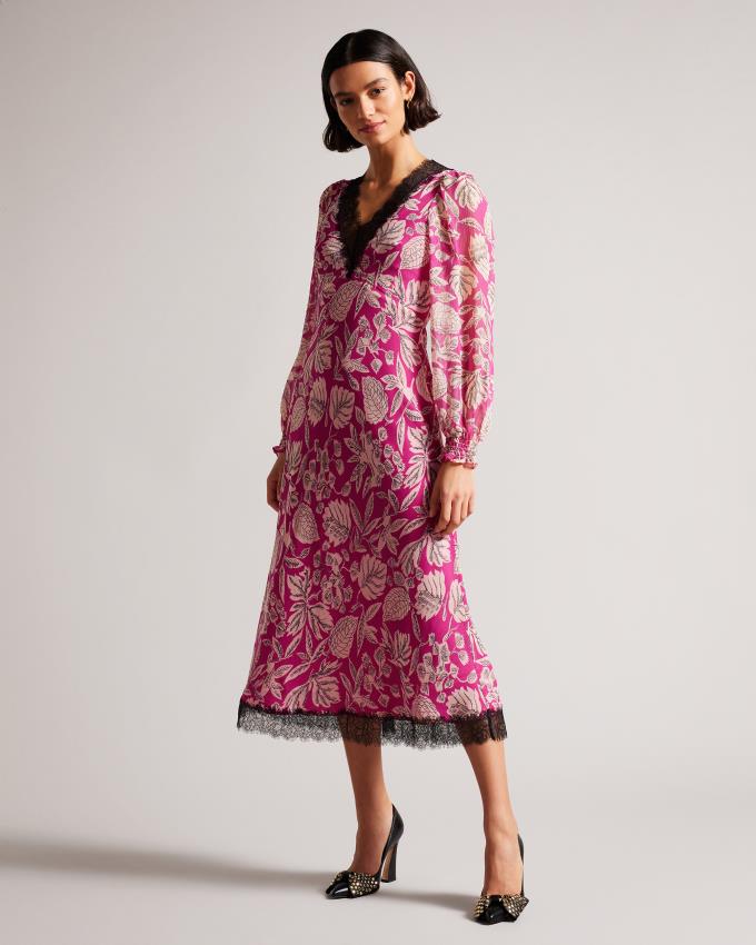 Peignoir Ted Baker Long Sleeve Midi With Lace Trim Rose Clair Femme | UEH-11257207